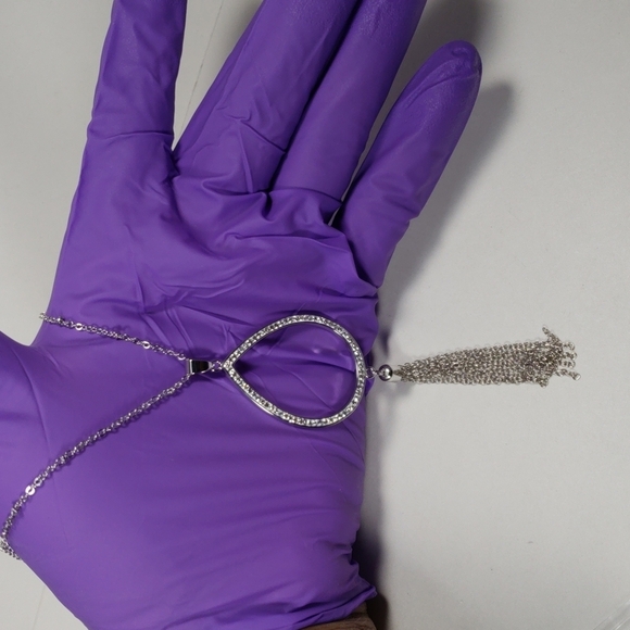 Swarovski Crystal Necklace Sterling Silver Overlay Teardrop Chain Tassel Pendant - Picture 11 of 11